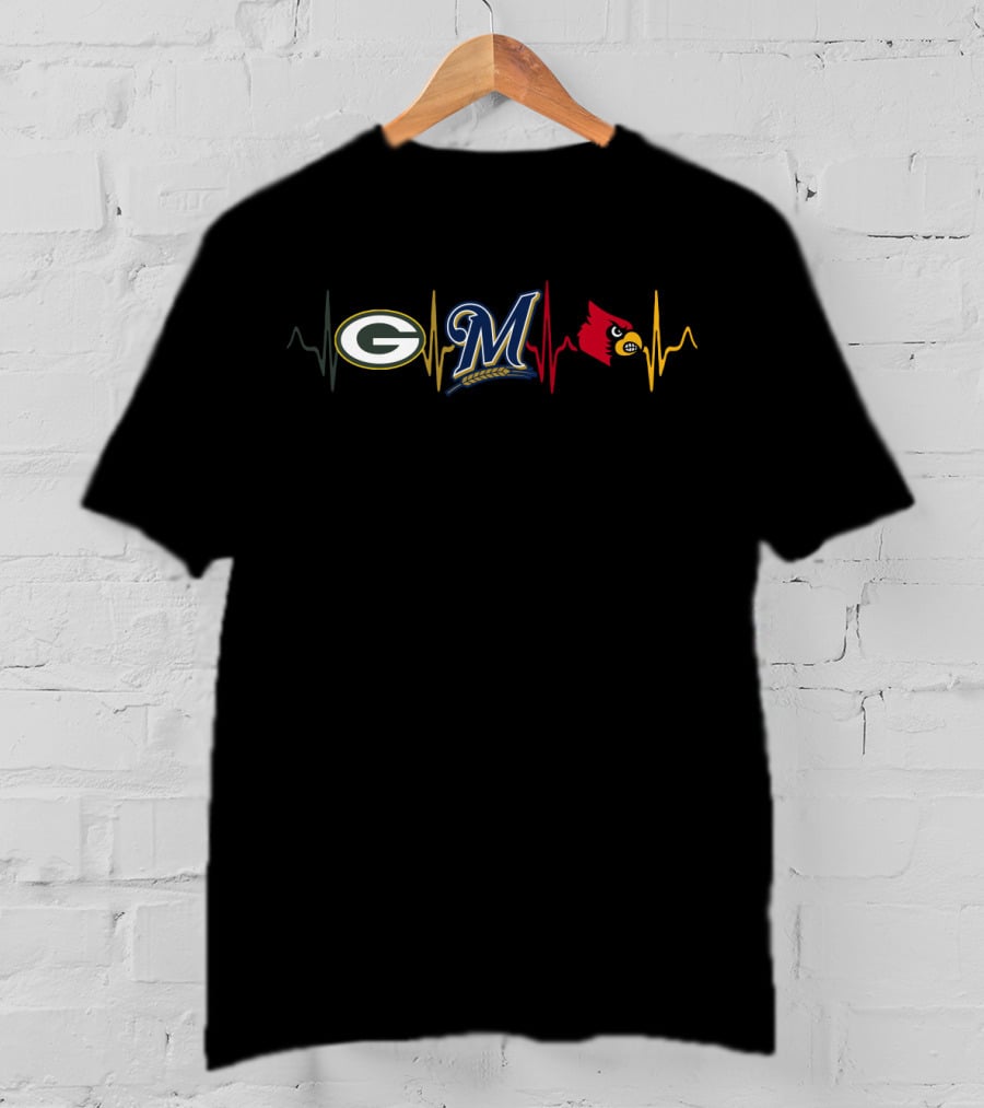 Love Packers Brewers Cardinals Heartbeat T-Shirt