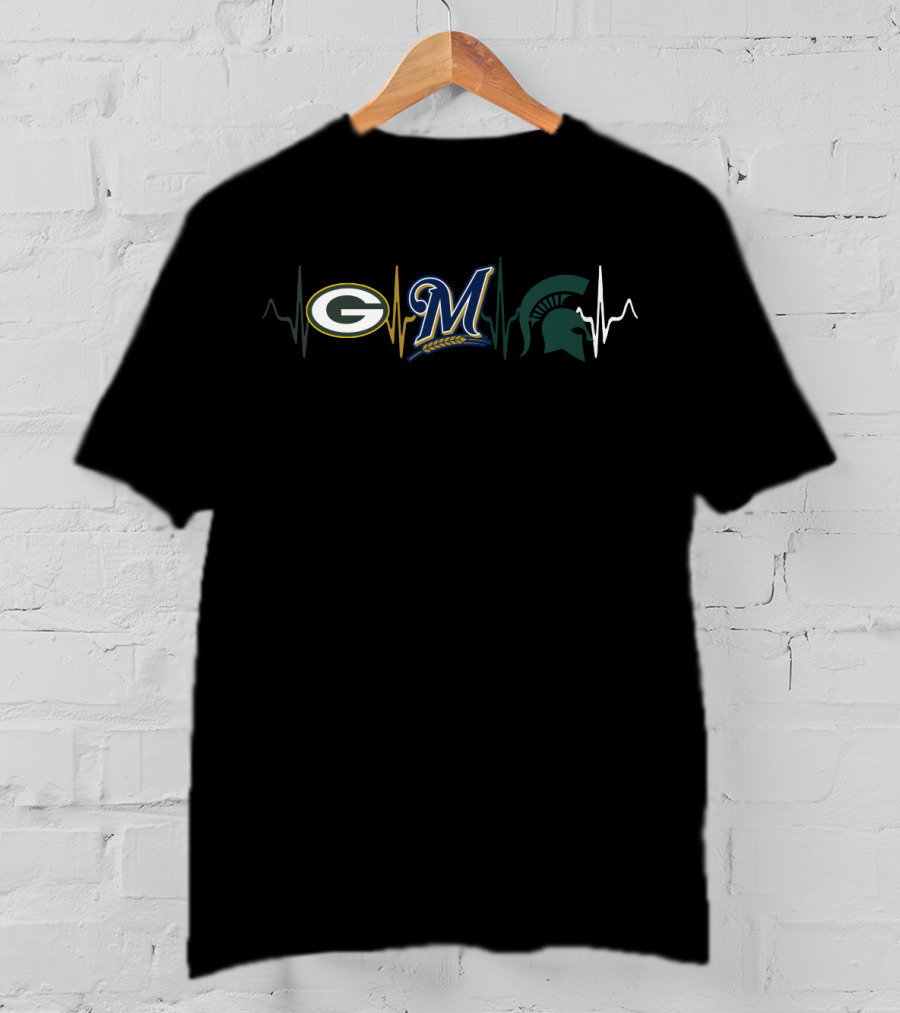 Packers Brewers Spartans Heartbeat T-Shirt