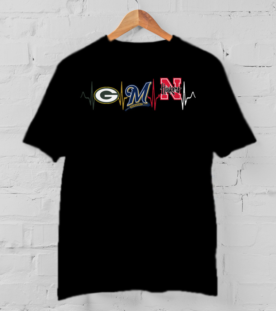 Love Packers Brewers Huskers Heartbeat T-Shirt