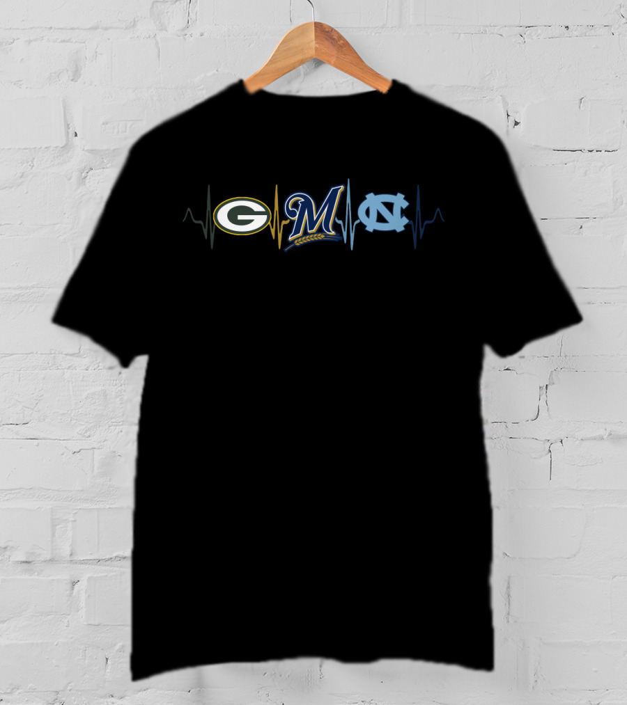 Love Packers Brewers North Carolina Tar Heels Ecg T-Shirt