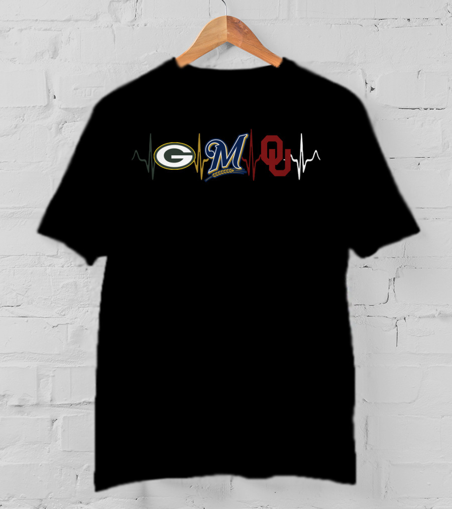 Packers Brewers Sooners Fan Heartbeat T-Shirt