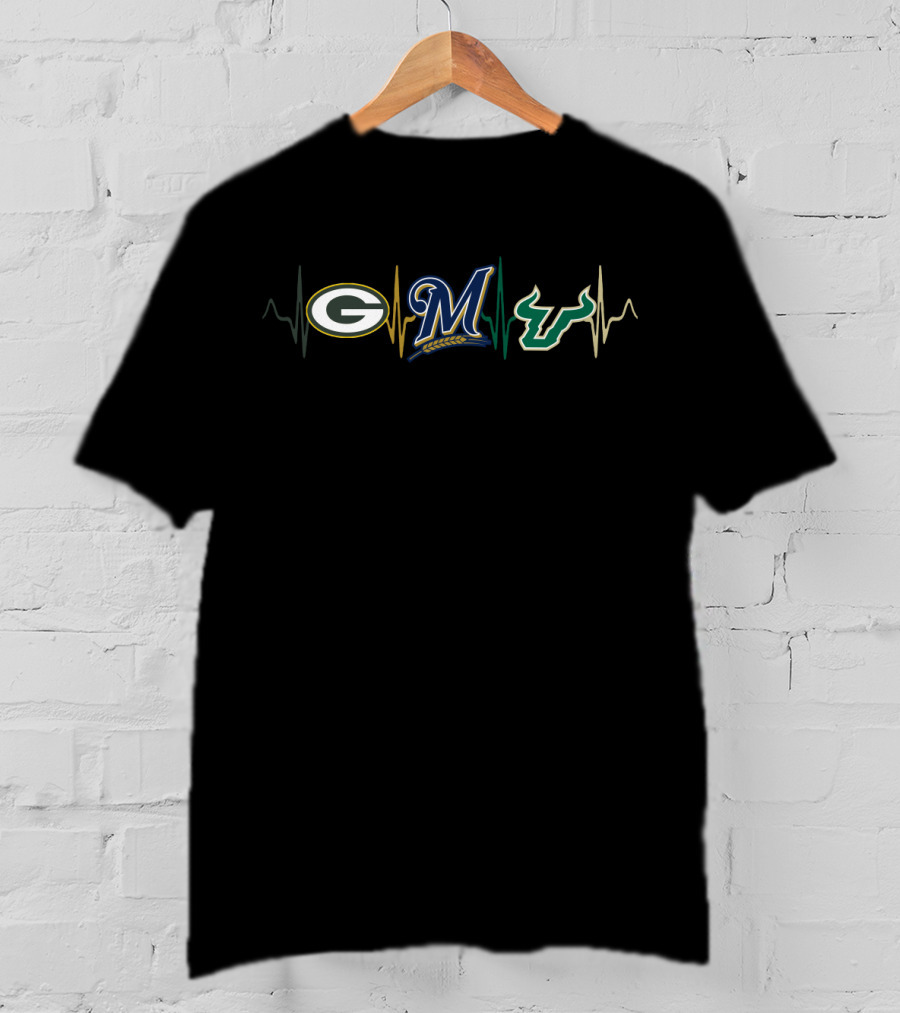 Packers Brewers Usf Heartbeat T-Shirt