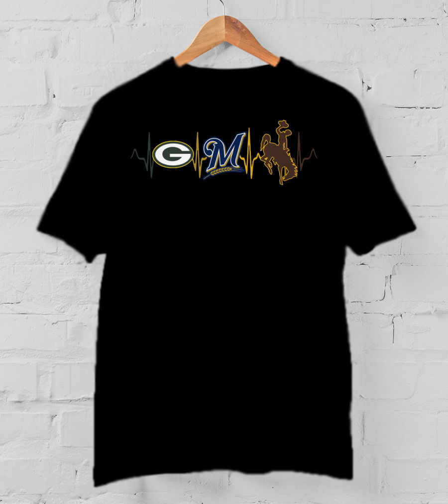 Packers Brewers Wyoming Cowboys Heartbeat T-Shirt