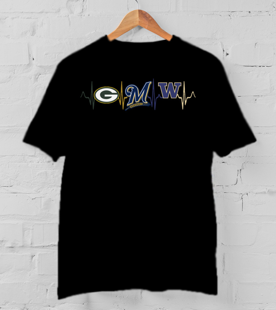 Love Packers Brewers Huskies Heartbeat T-Shirt