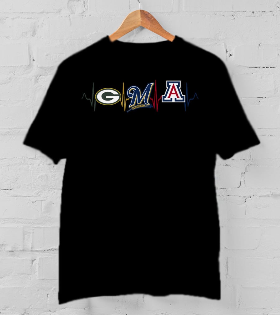 Packers Brewers Arizona Wildcats Heartbeat T-Shirt