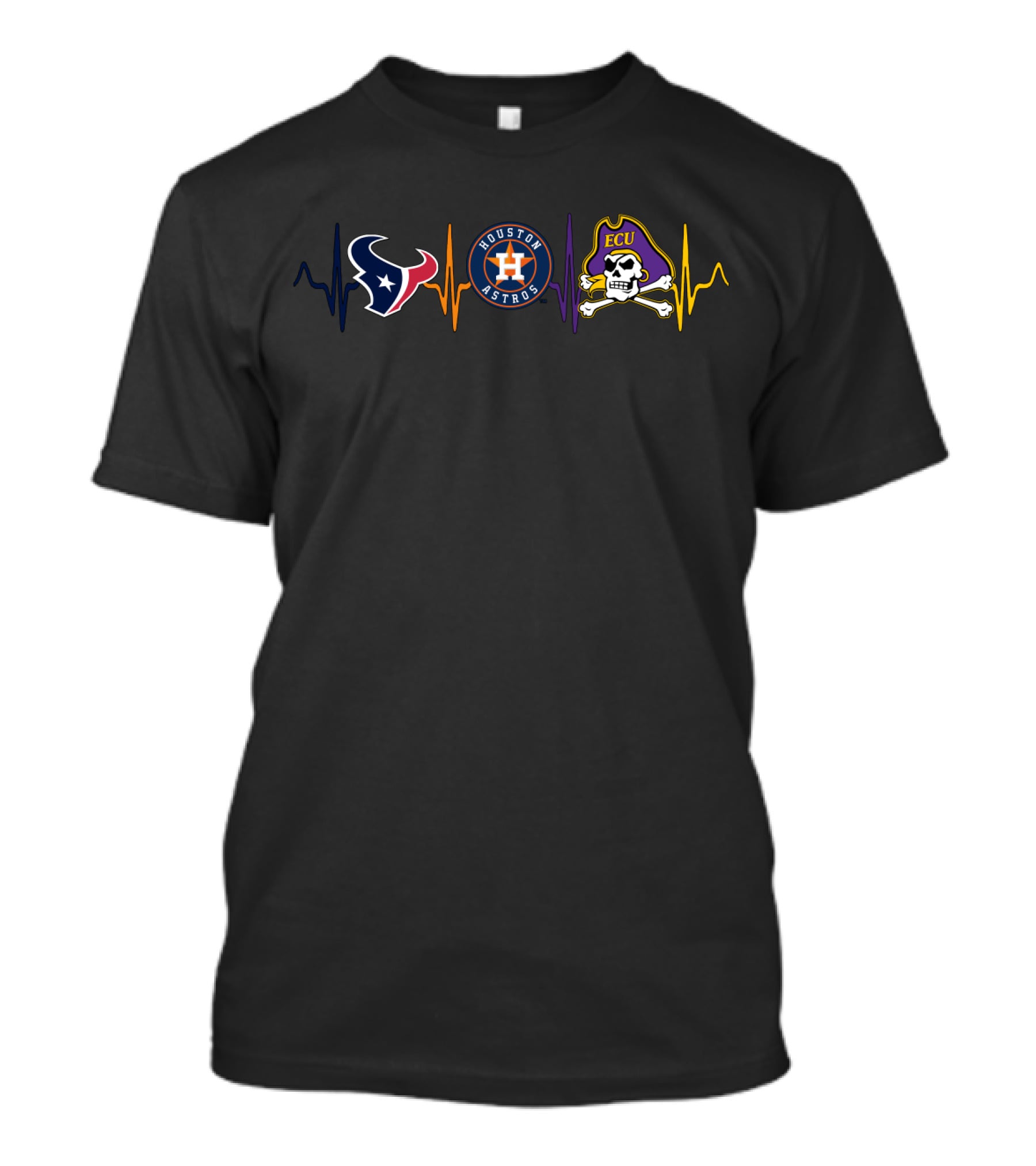 Houston Texans Astros Ecu Pirates Heartbeat T-Shirt