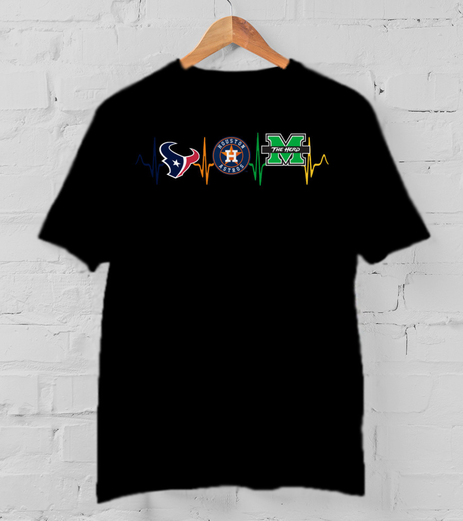 Houston Texans Houston Astros Marshall Thundering Herd Heartbeat Love T-Shirt