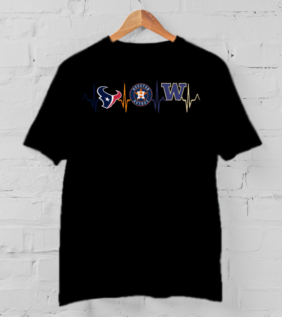 Houston Texans Houston Astros Washington Huskies Heartbeat T-Shirt