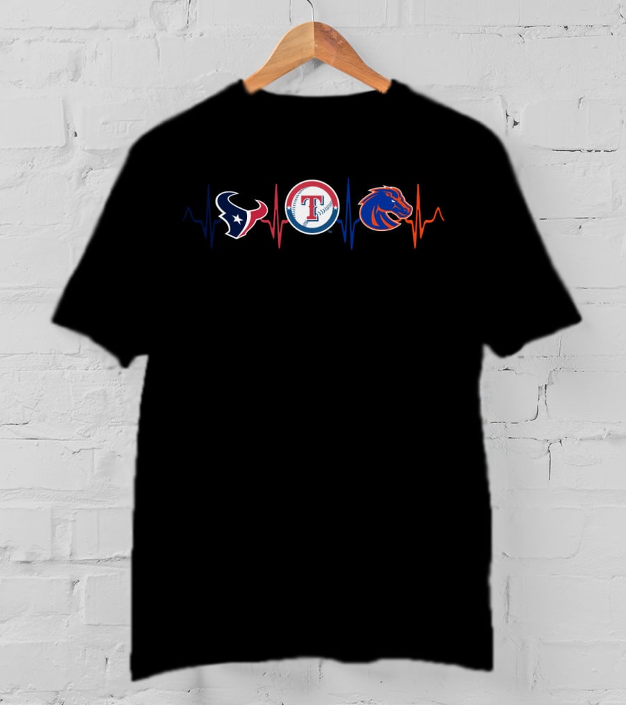 Love Texans Rangers Baseball Broncos Heartbeat T-Shirt