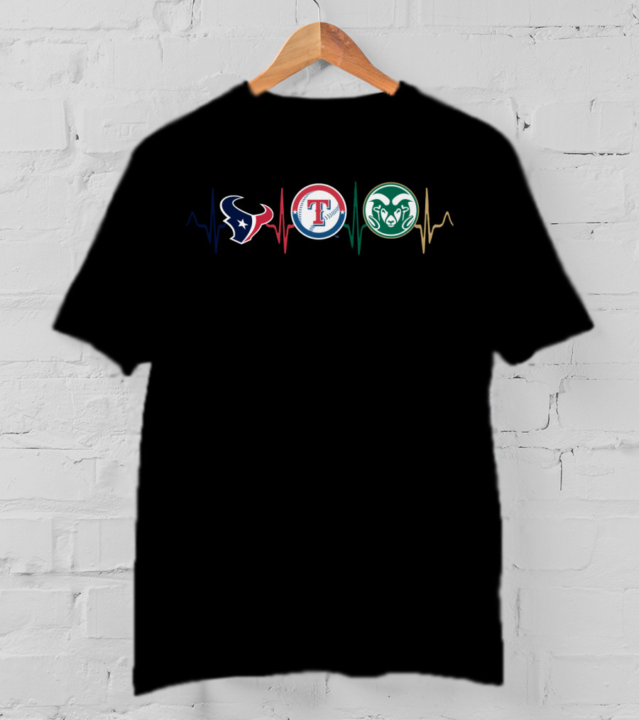 Texans Rangers Colorado State Rams Heartbeat T-Shirt