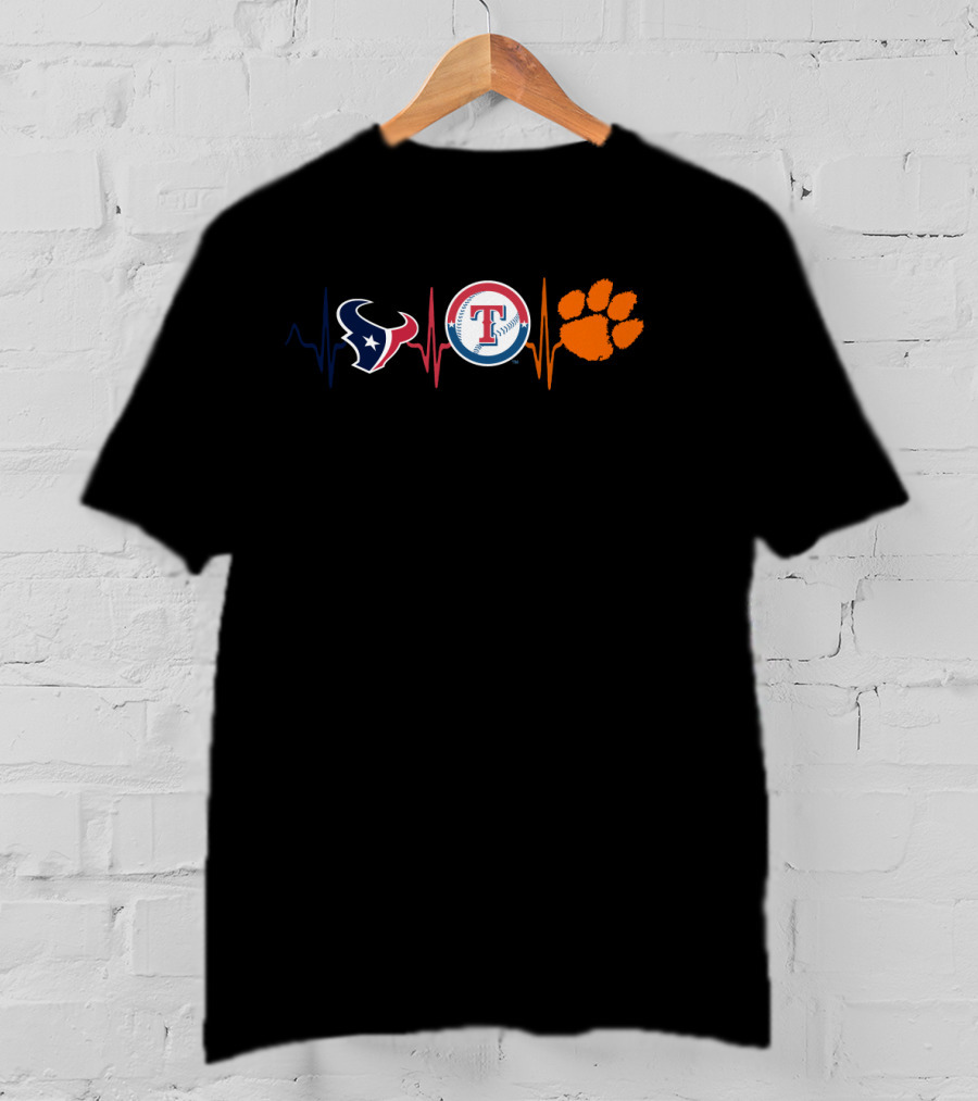 Love Texans Rangers Clemson Paw Heartbeat T-Shirt