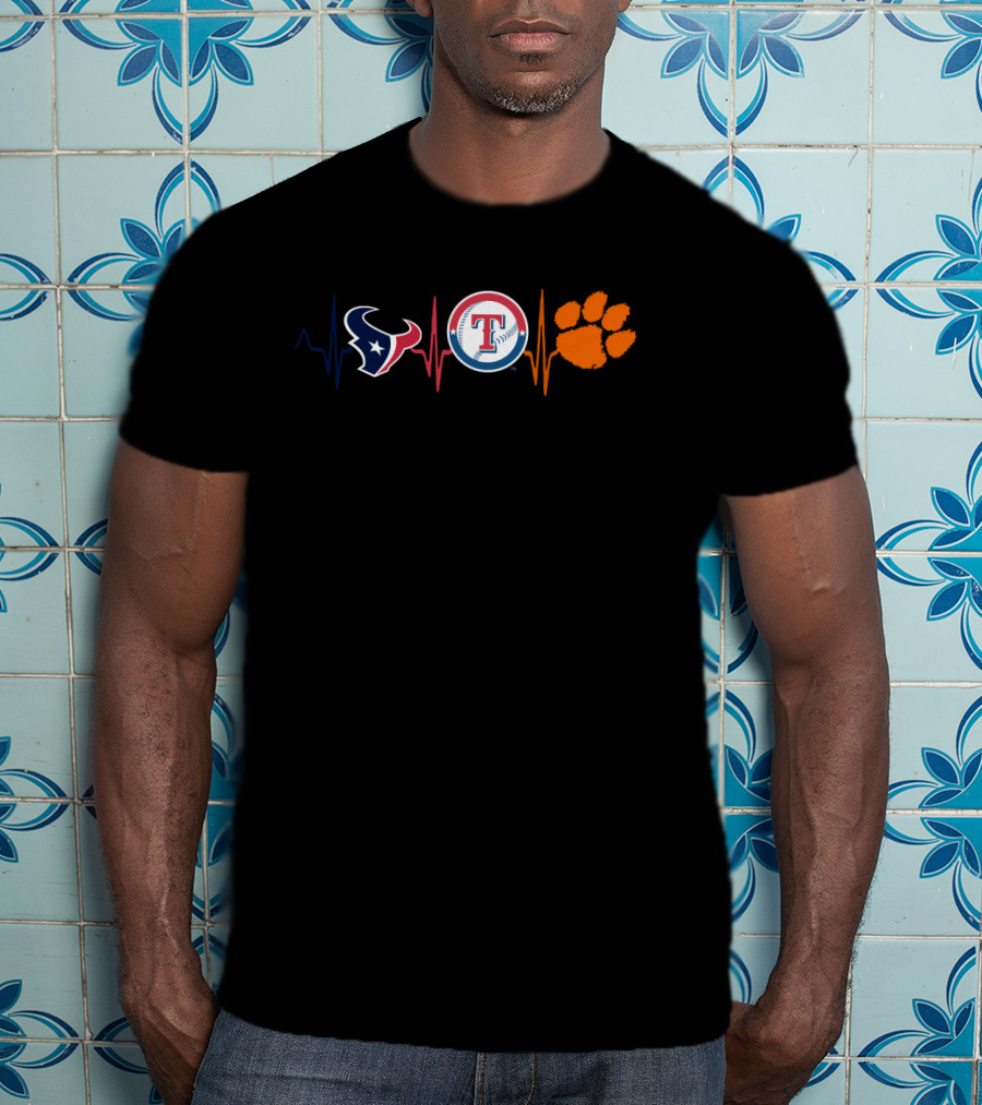Love Texans Rangers Clemson Paw Heartbeat T-Shirt