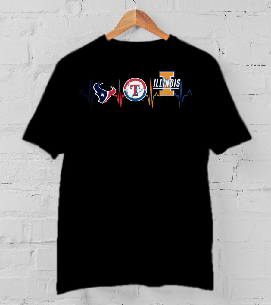 Texans Rangers Illinois Heartbeat T-Shirt