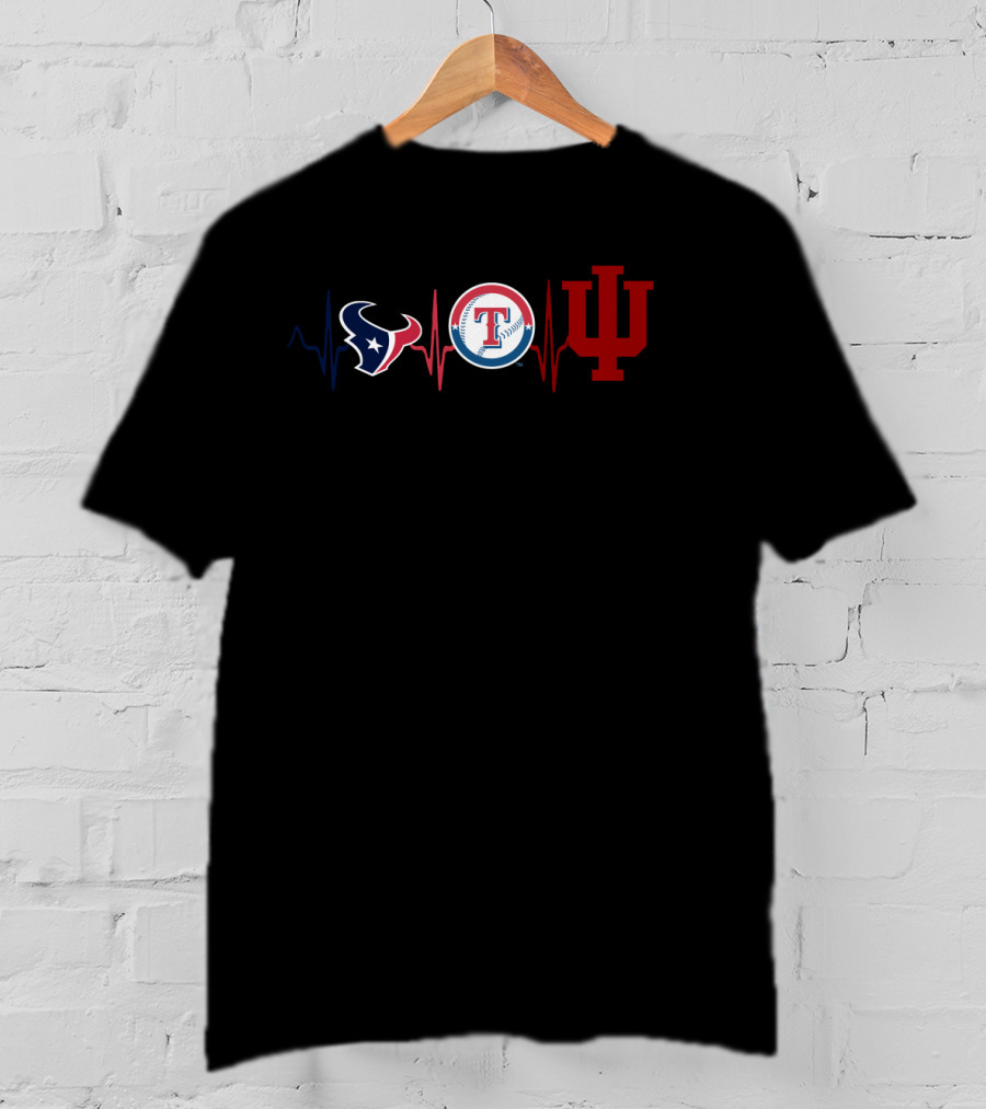 Houston Texans Texas Rangers Indiana University Heartbeat T-Shirt