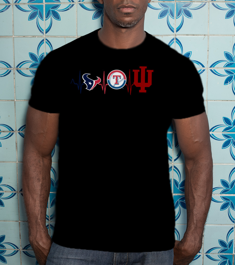 Houston Texans Texas Rangers Indiana University Heartbeat T-Shirt