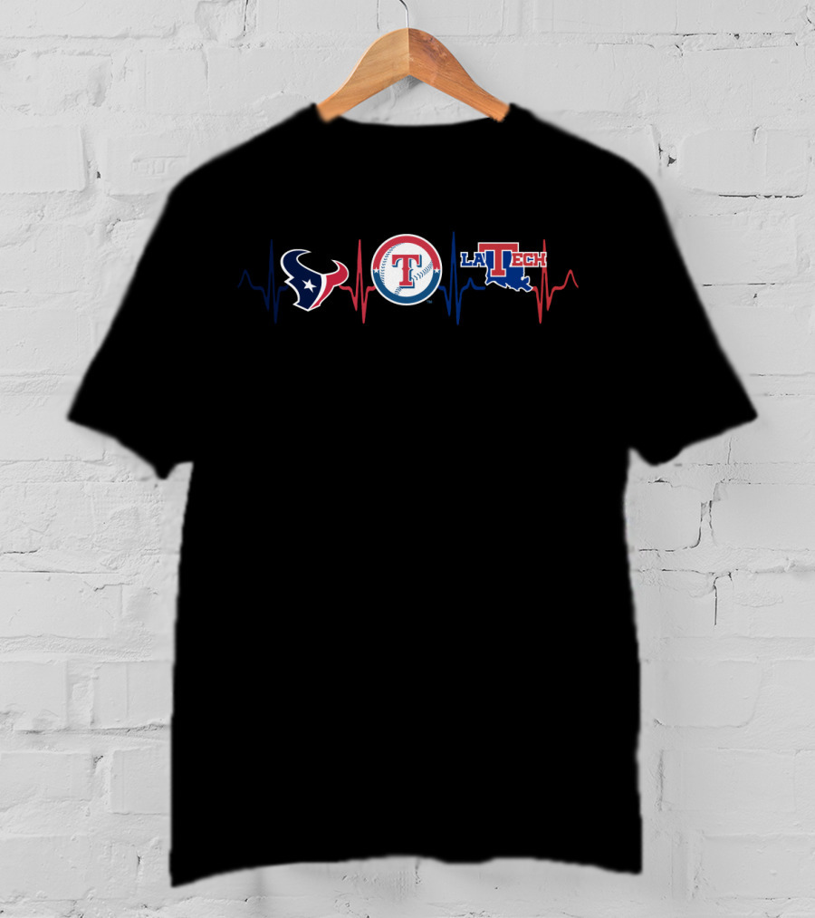 Love Texans Texas Rangers La Tech Logos Heartbeat T-Shirt