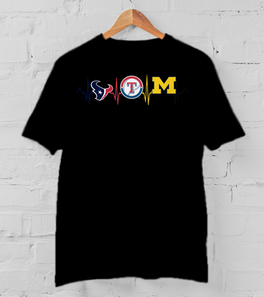 Love Texans Rangers Michigan Heartbeat T-Shirt