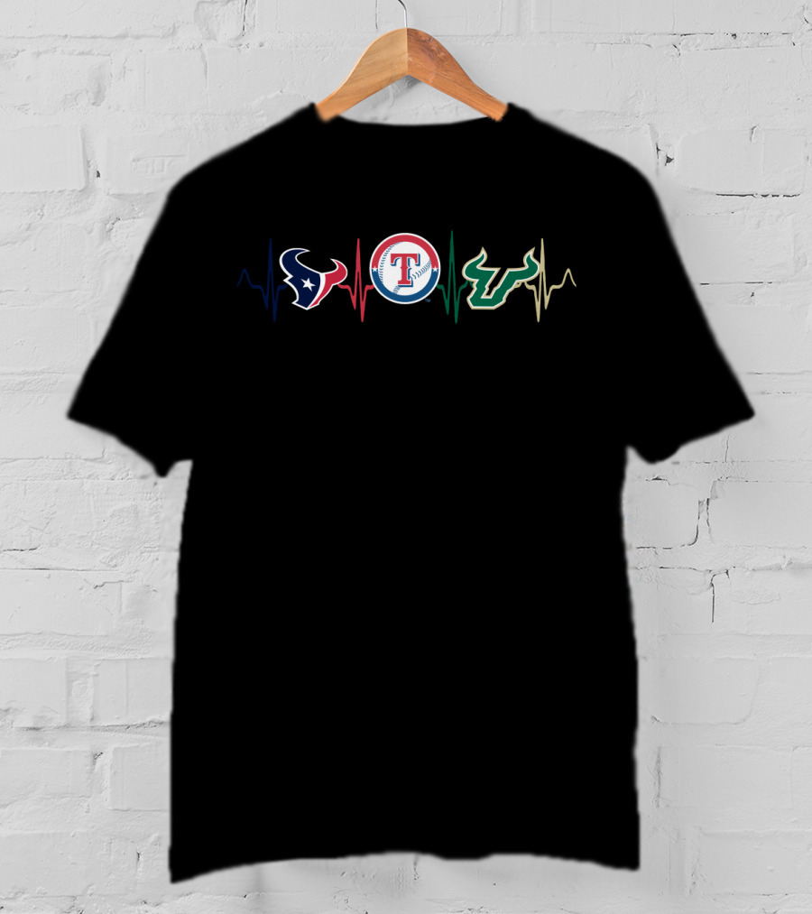Love Texans Rangers Sfb Heartbeat Logos T-Shirt