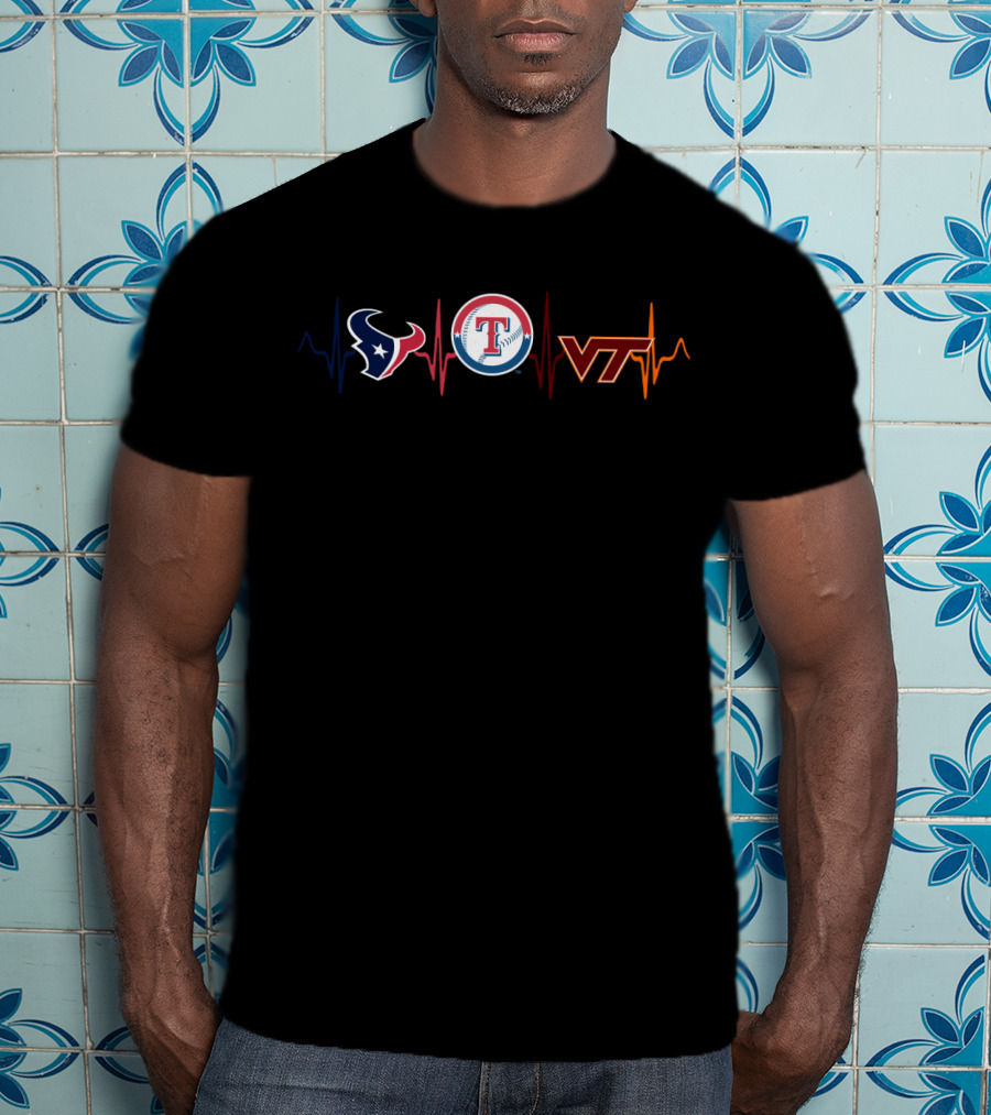 Houston Texans Texas Rangers Vt Hokies Heartbeat T-Shirt