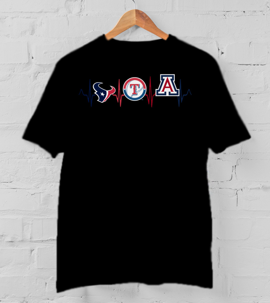 Houston Texans Texas Rangers Arizona Wildcats Heartbeat T-Shirt