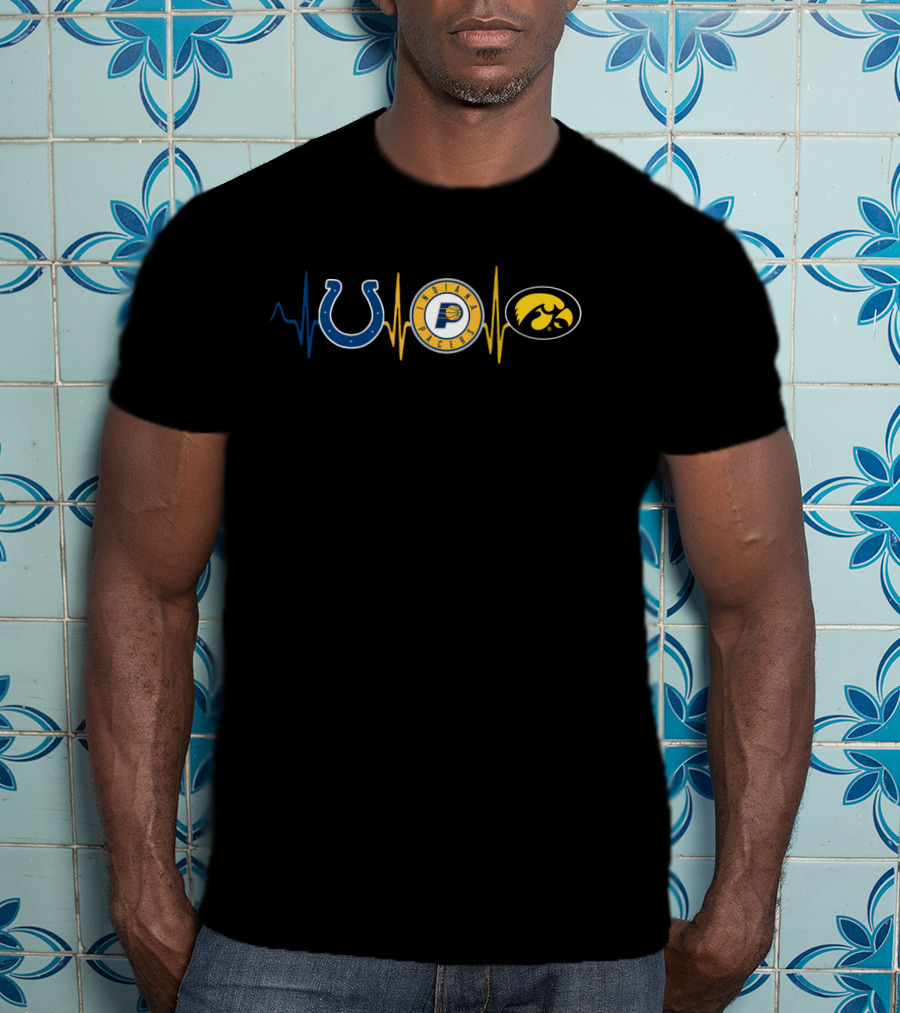 Love Colts Pacers Iowa Hawkeyes Heartbeat T-Shirt