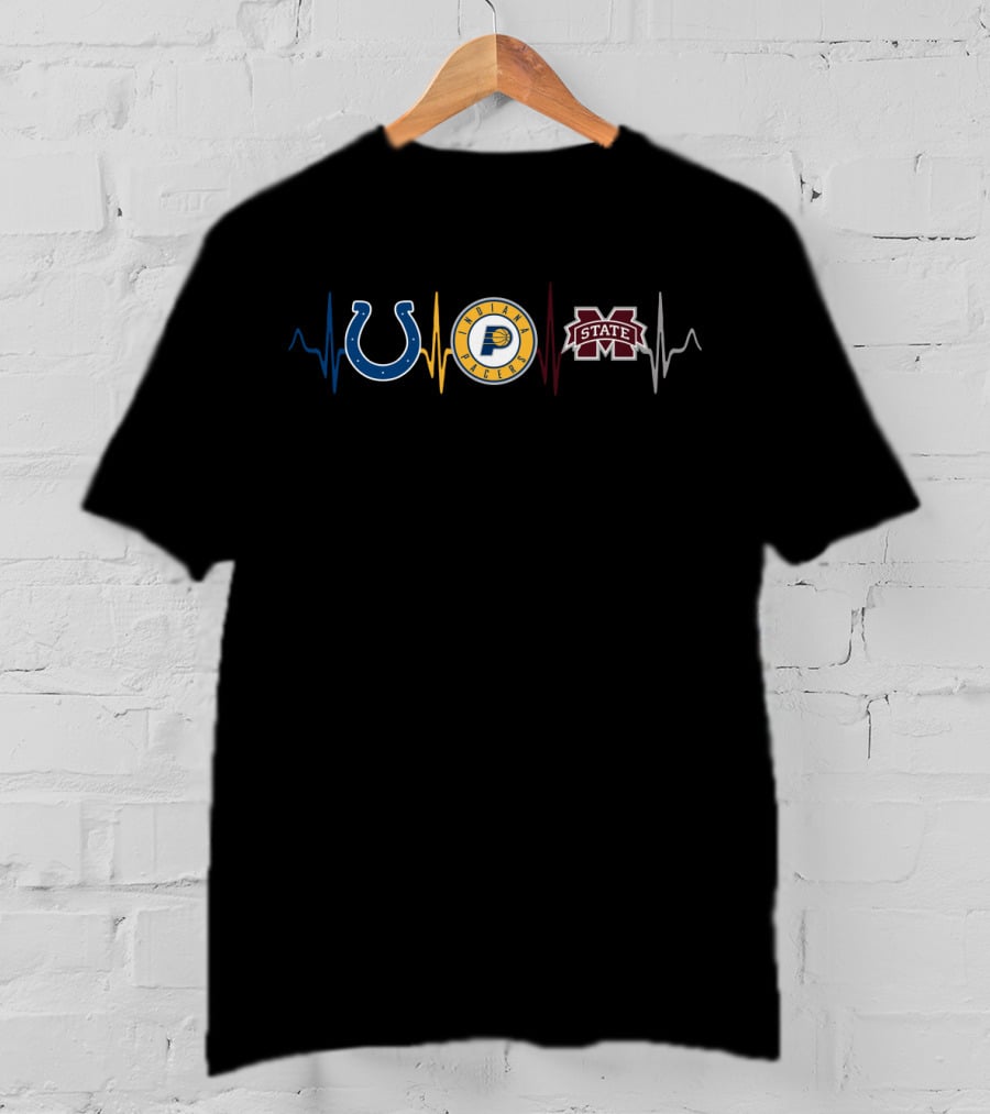 Love Colts Pacers Msu Bulldogs Heartbeat T-Shirt