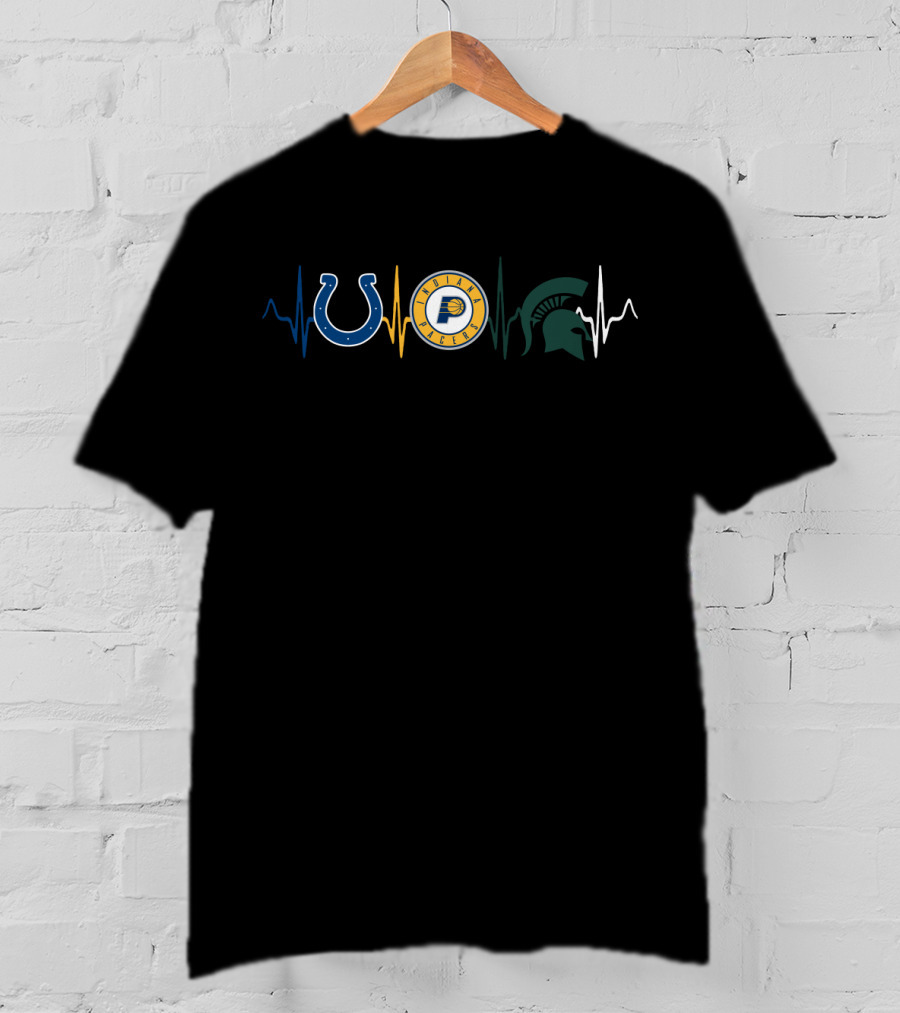 Love Colts Pacers Spartans Heartbeat T-Shirt