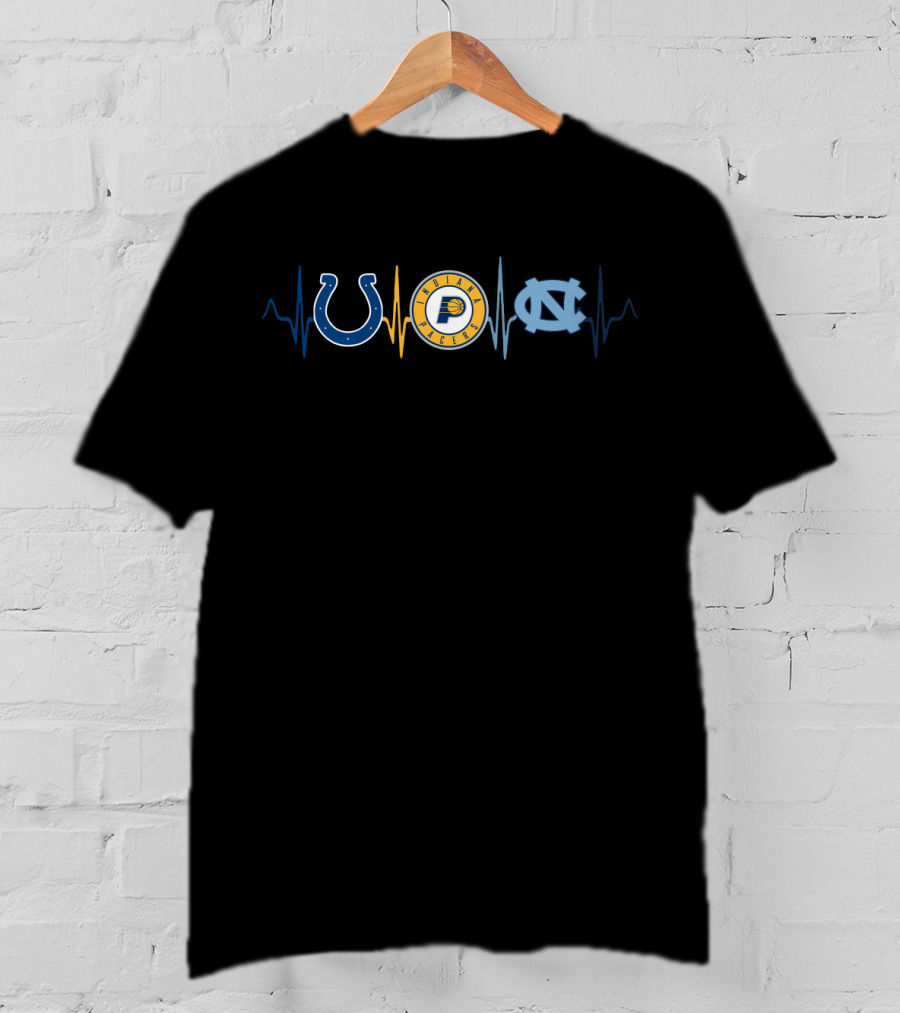 Colts Pacers North Carolina Tar Heels Heartbeat Fan Collection T-Shirt