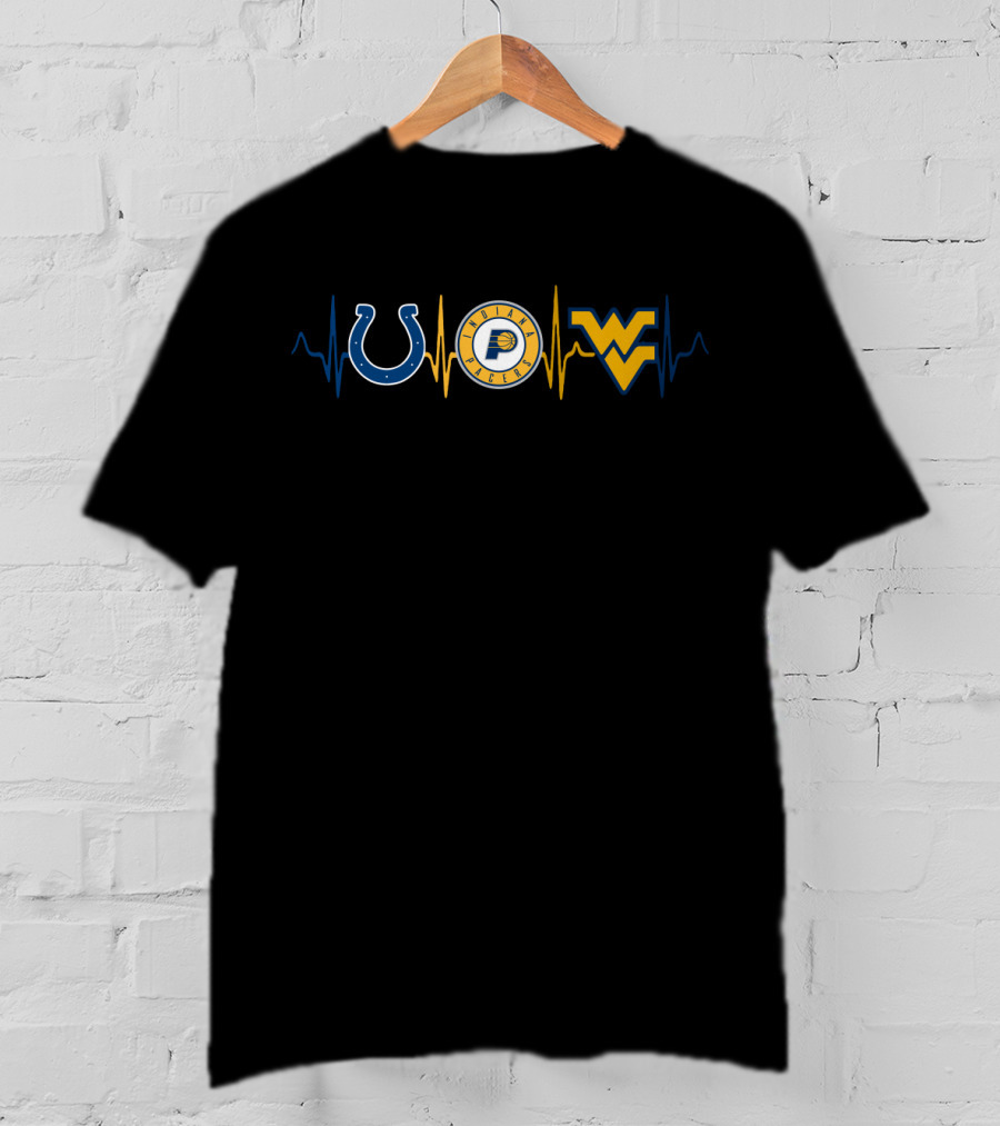 Love Colts Pacers West Virginia Mountaineers Heartbeat T-Shirt