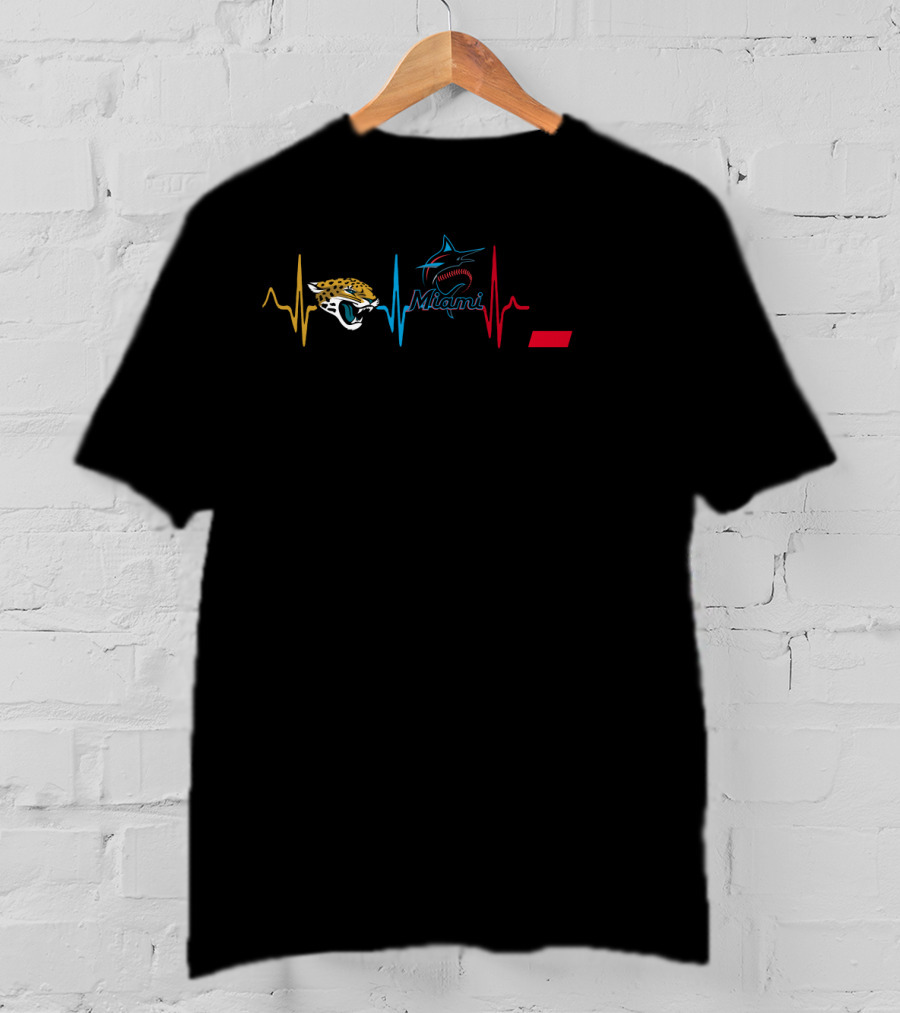 Jacksonville Jaguars Miami Marlins Cincinnati Bearcats Heartbeat T-Shirt
