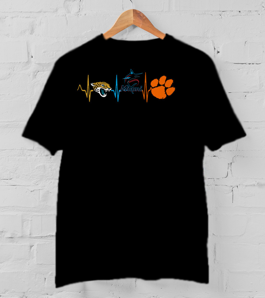 Jacksonville Jaguars Miami Marlins Clemson Tigers Heartbeat T-Shirt