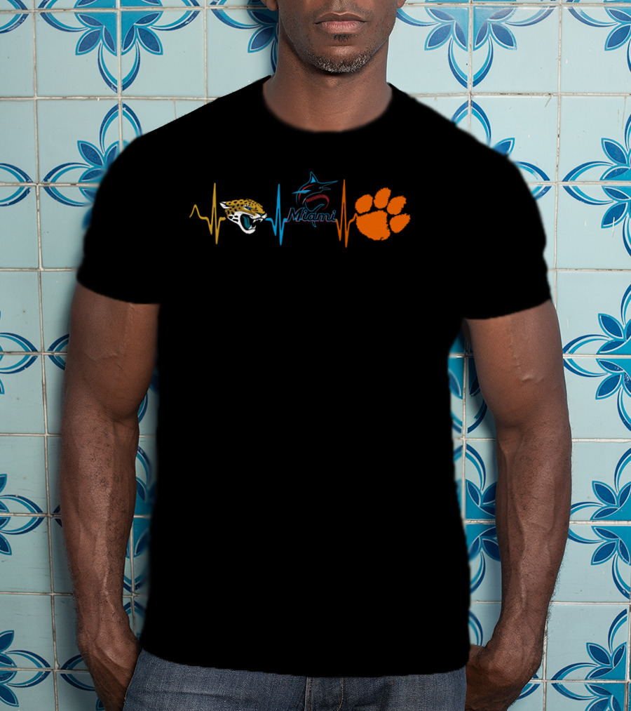 Jacksonville Jaguars Miami Marlins Clemson Tigers Heartbeat T-Shirt