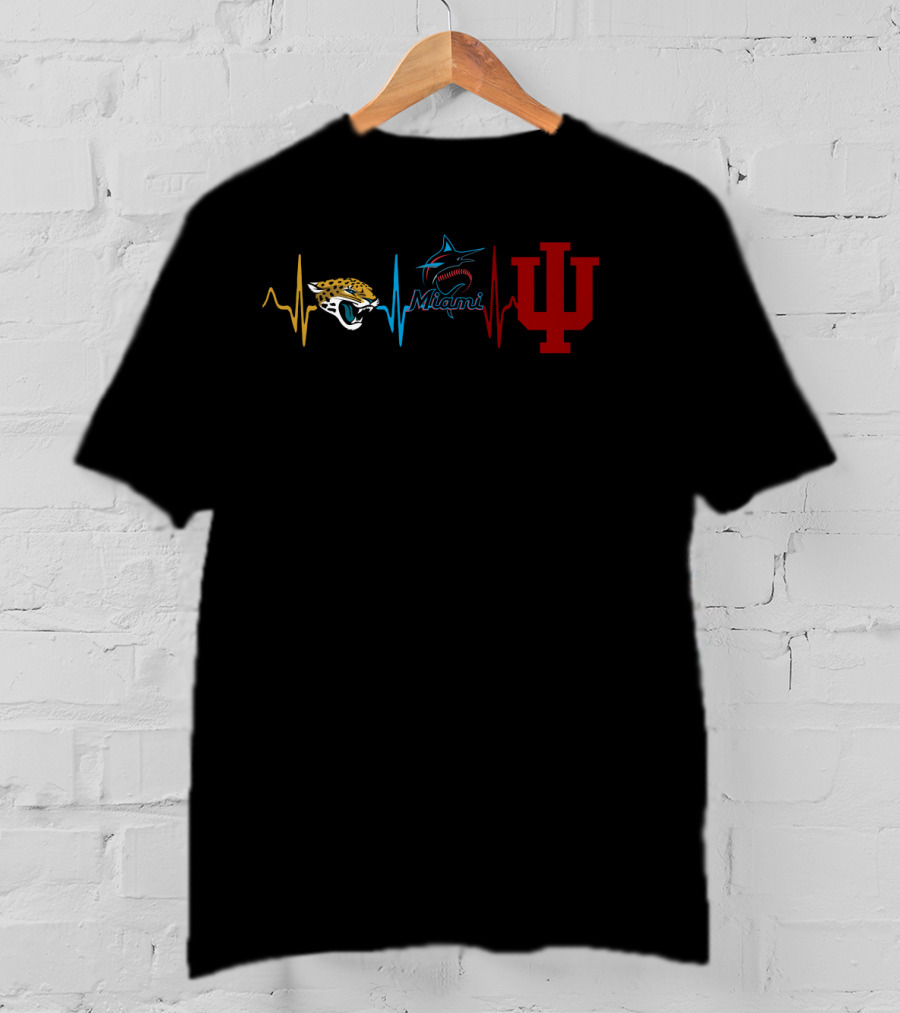 Love Jaguars Miami Marlins Indiana University Heartbeat T-Shirt