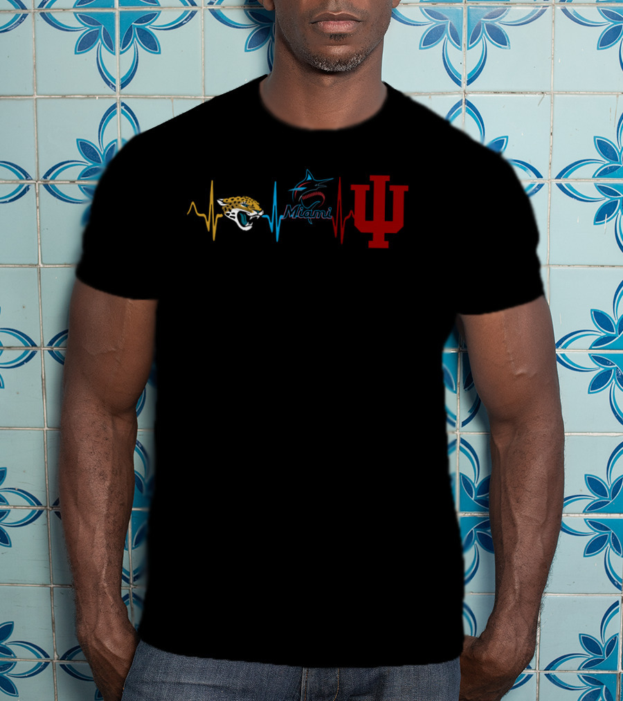 Love Jaguars Miami Marlins Indiana University Heartbeat T-Shirt