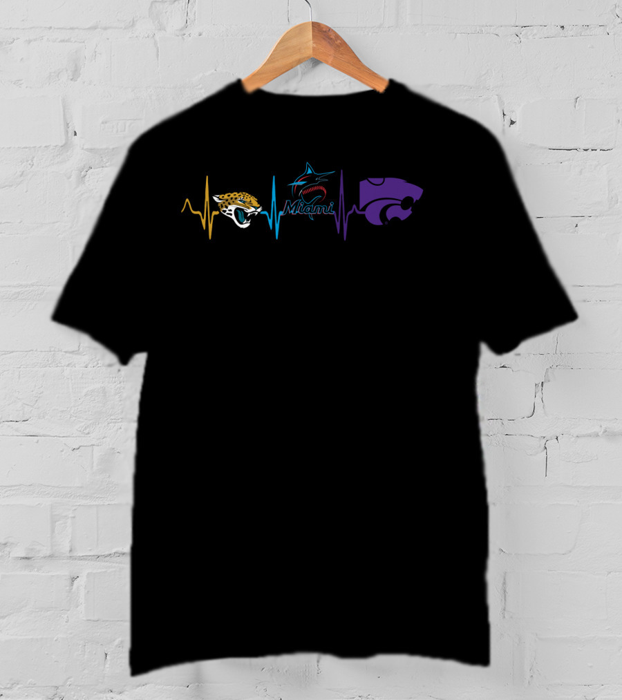 Jacksonville Jaguars Miami Marlins Kansas State Wildcats Heartbeat T-Shirt