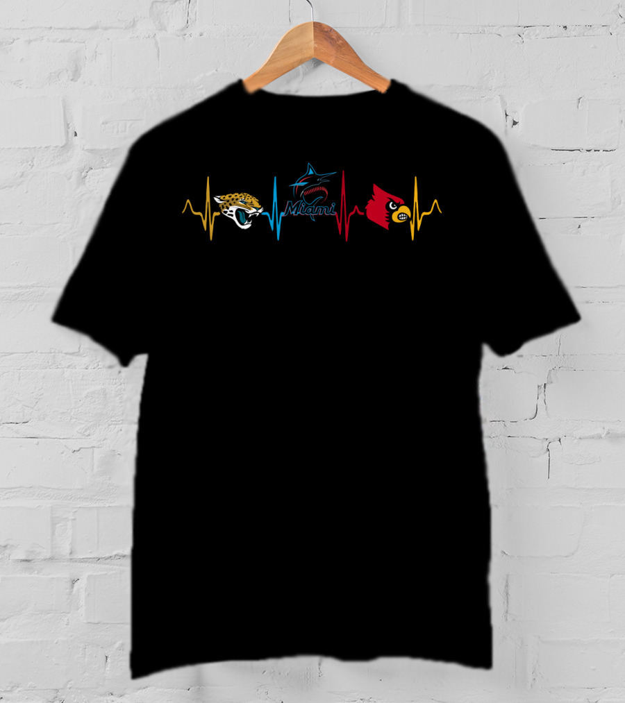 Jaguars Miami Marlins Cardinals Heartbeat T-Shirt