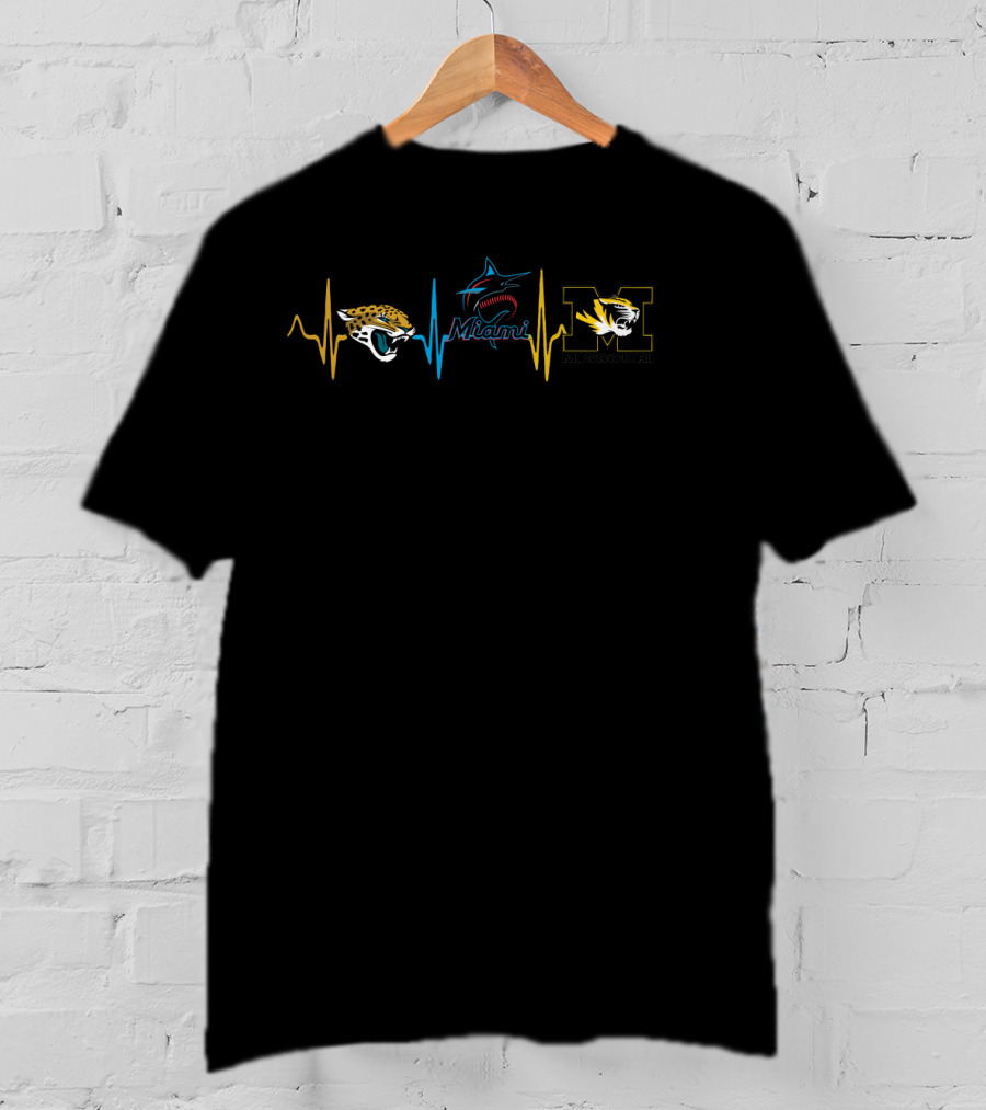 Jacksonville Jaguars Miami Marlins Missouri Tigers Heartbeat T-Shirt