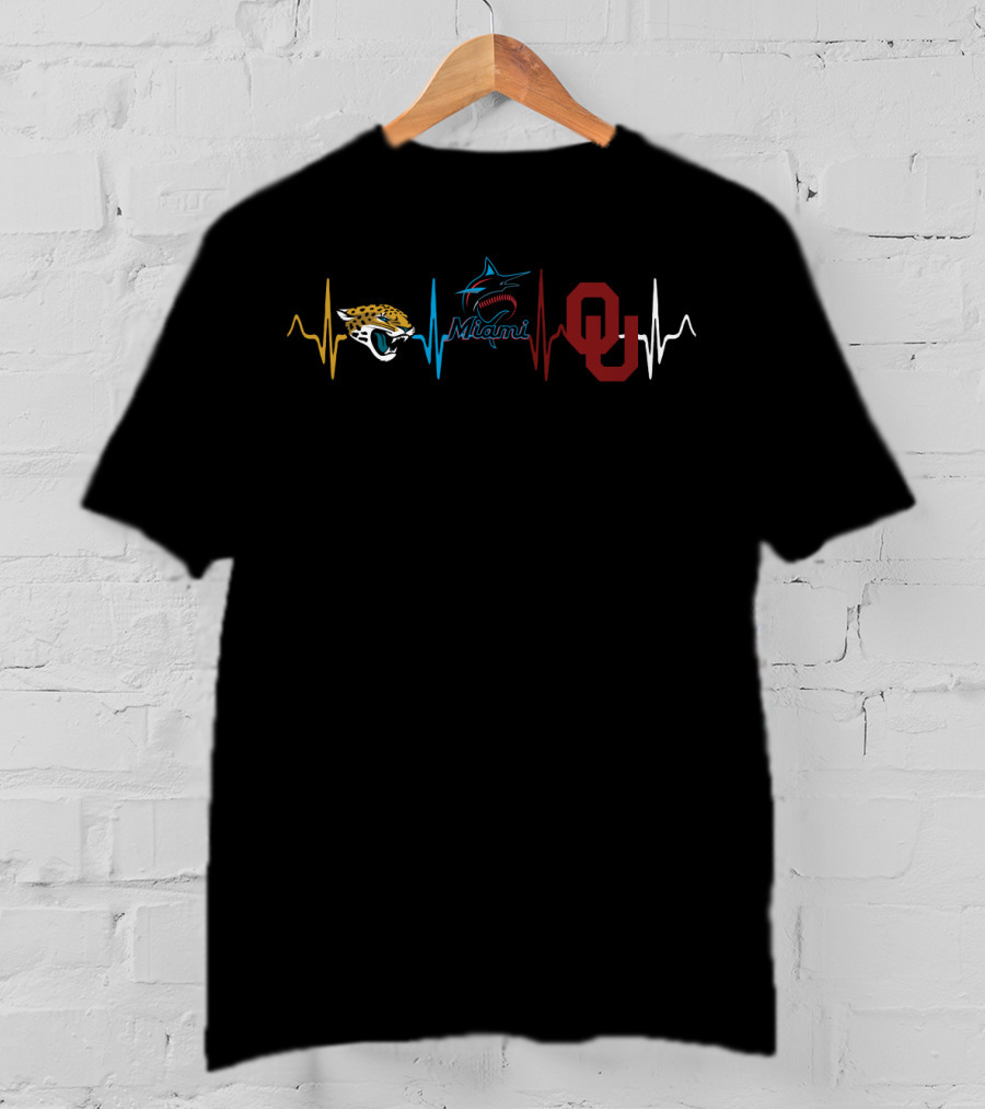 Love Jaguars Miami Marlins Oklahoma Os Heartbeat T-Shirt