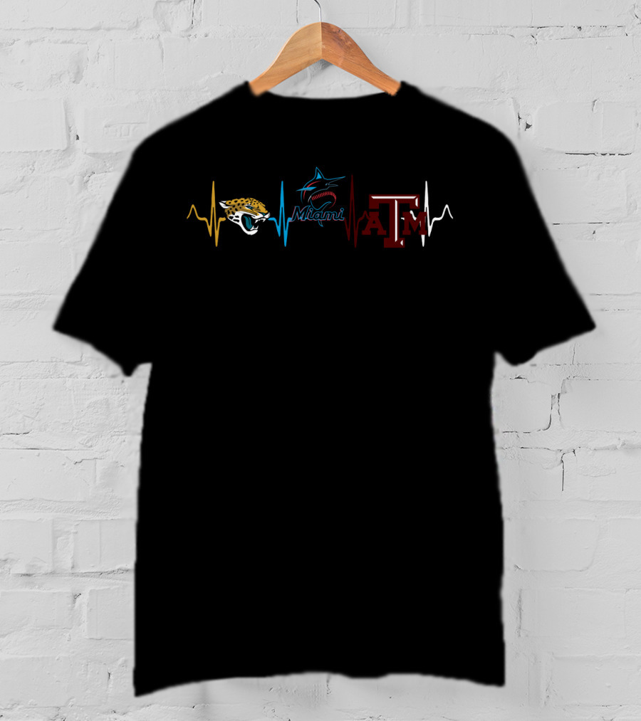 Jacksonville Jaguars Miami Marlins Texas A&M Heartbeat T-Shirt