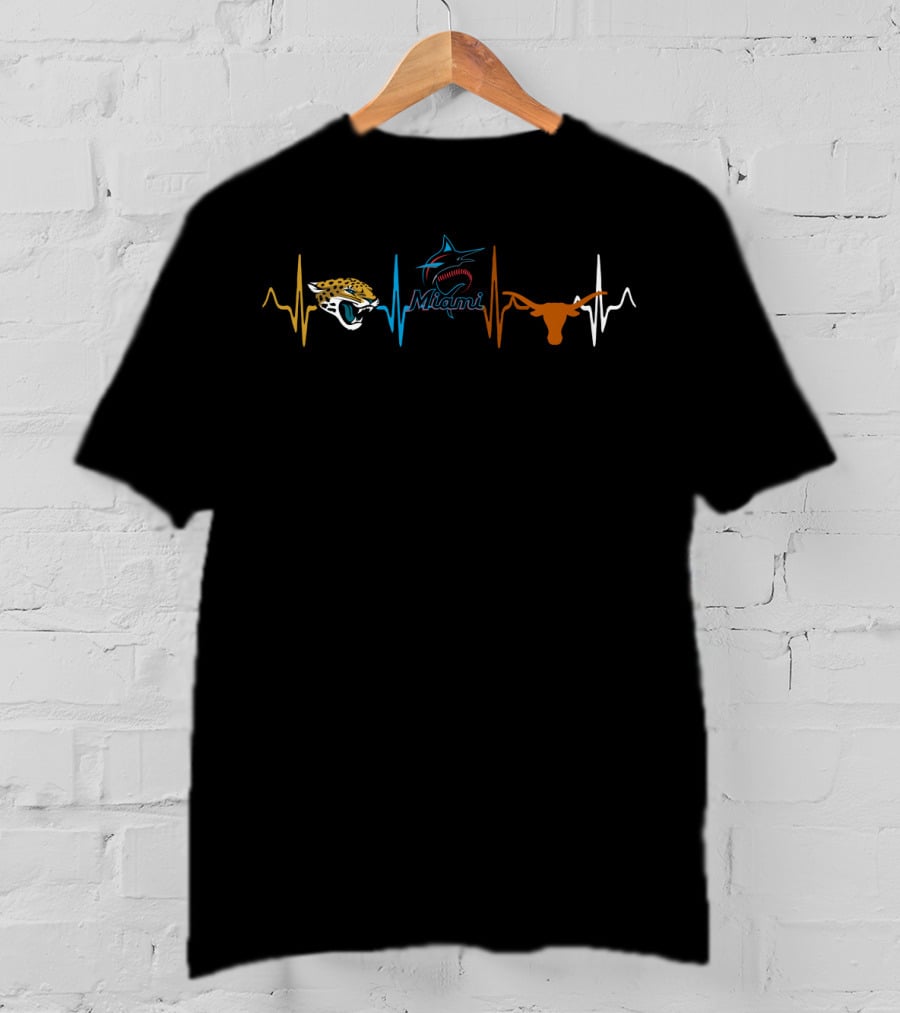 Jacksonville Jaguars Miami Marlins Texas Longhorns Heartbeat T-Shirt
