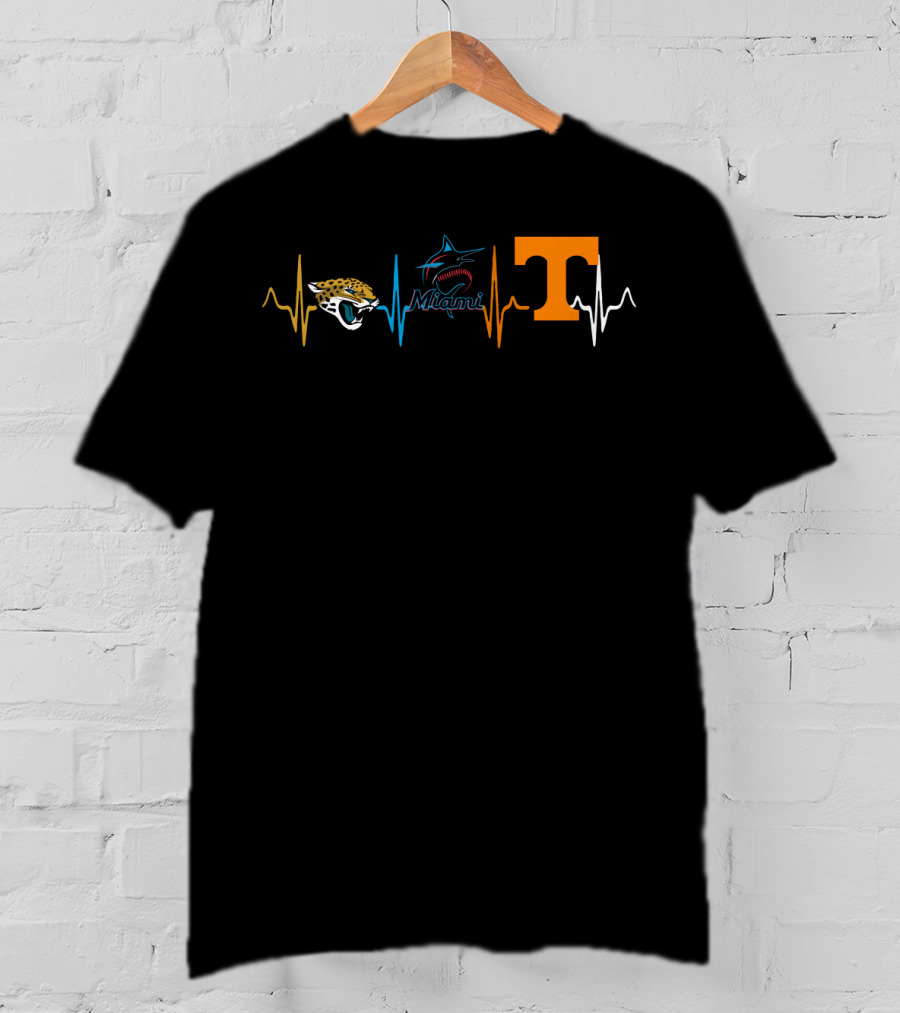 Jacksonville Jaguars Miami Marlins Tennessee Vols Heartbeat T-Shirt