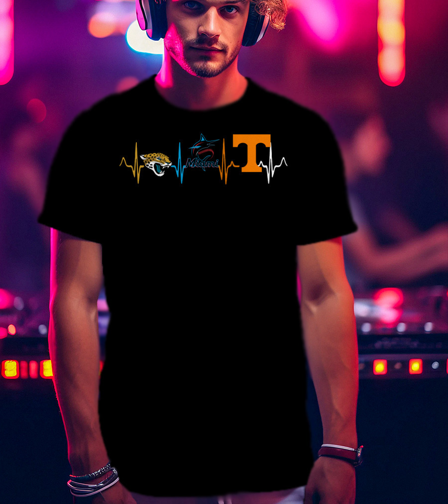 Jacksonville Jaguars Miami Marlins Tennessee Vols Heartbeat T-Shirt
