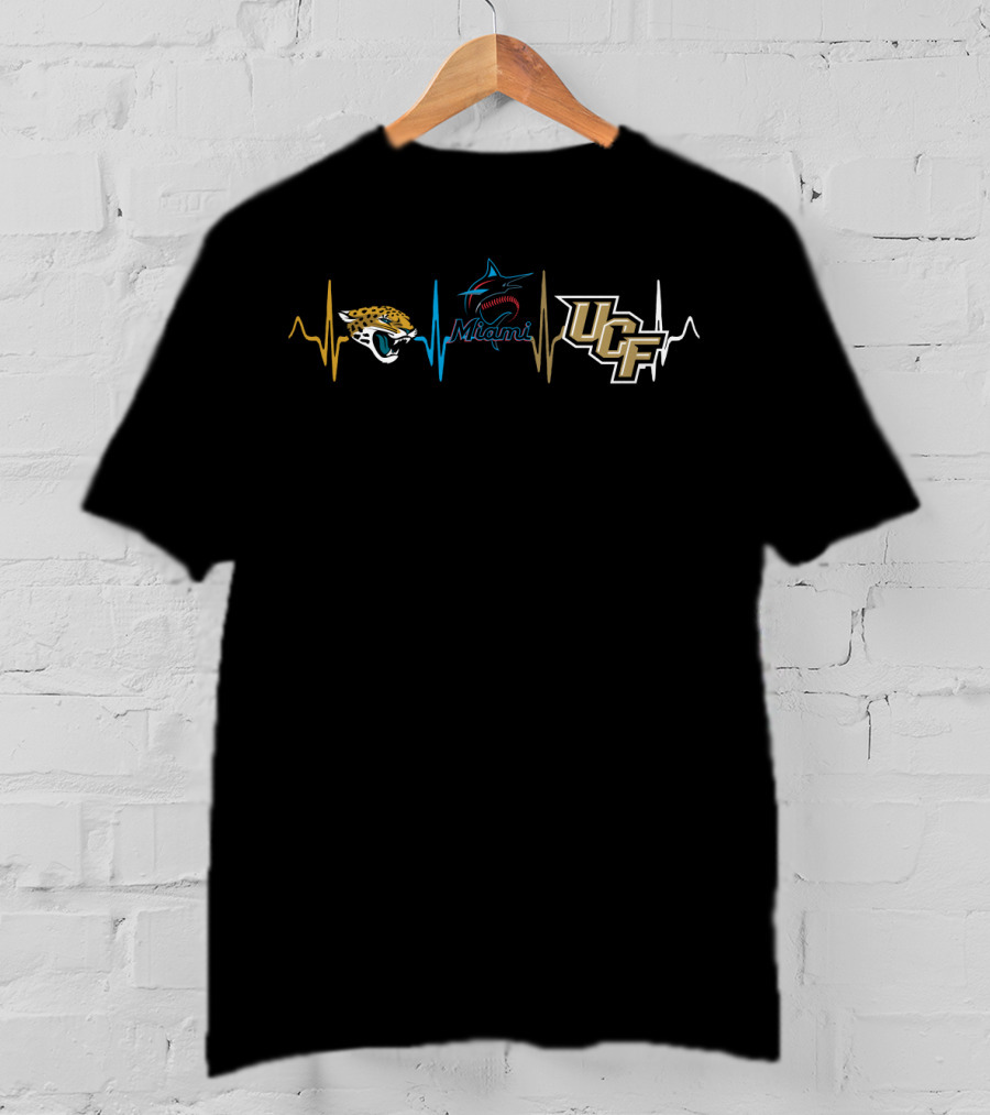 Jacksonville Jaguars Miami Marlins Ucf Knights Heartbeat T-Shirt