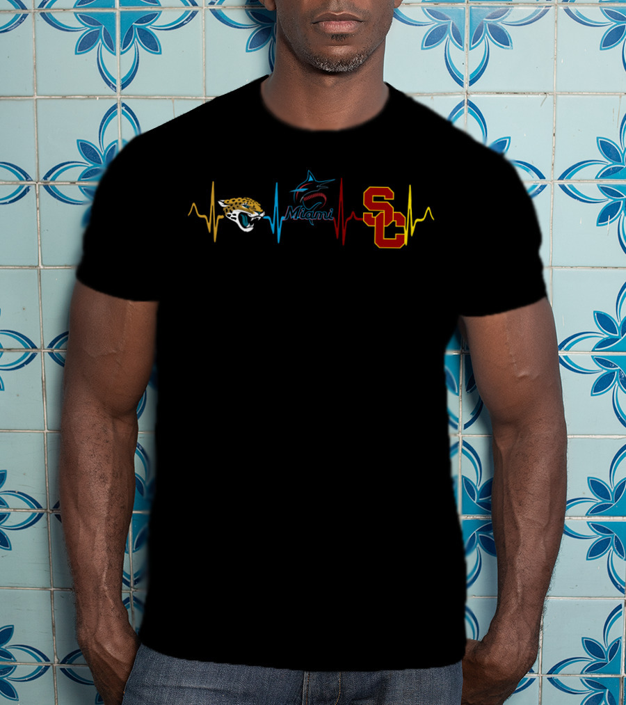 Jacksonville Jaguars Miami Marlins Usc Trojans Heartbeat T-Shirt