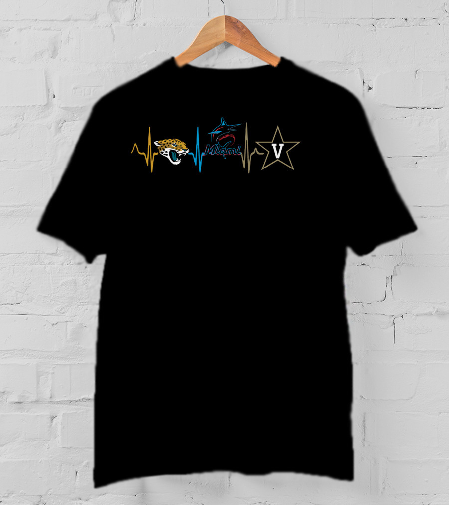 Jacksonville Jaguars Miami Marlins Vanderbilt Commodores Heartbeat T-Shirt