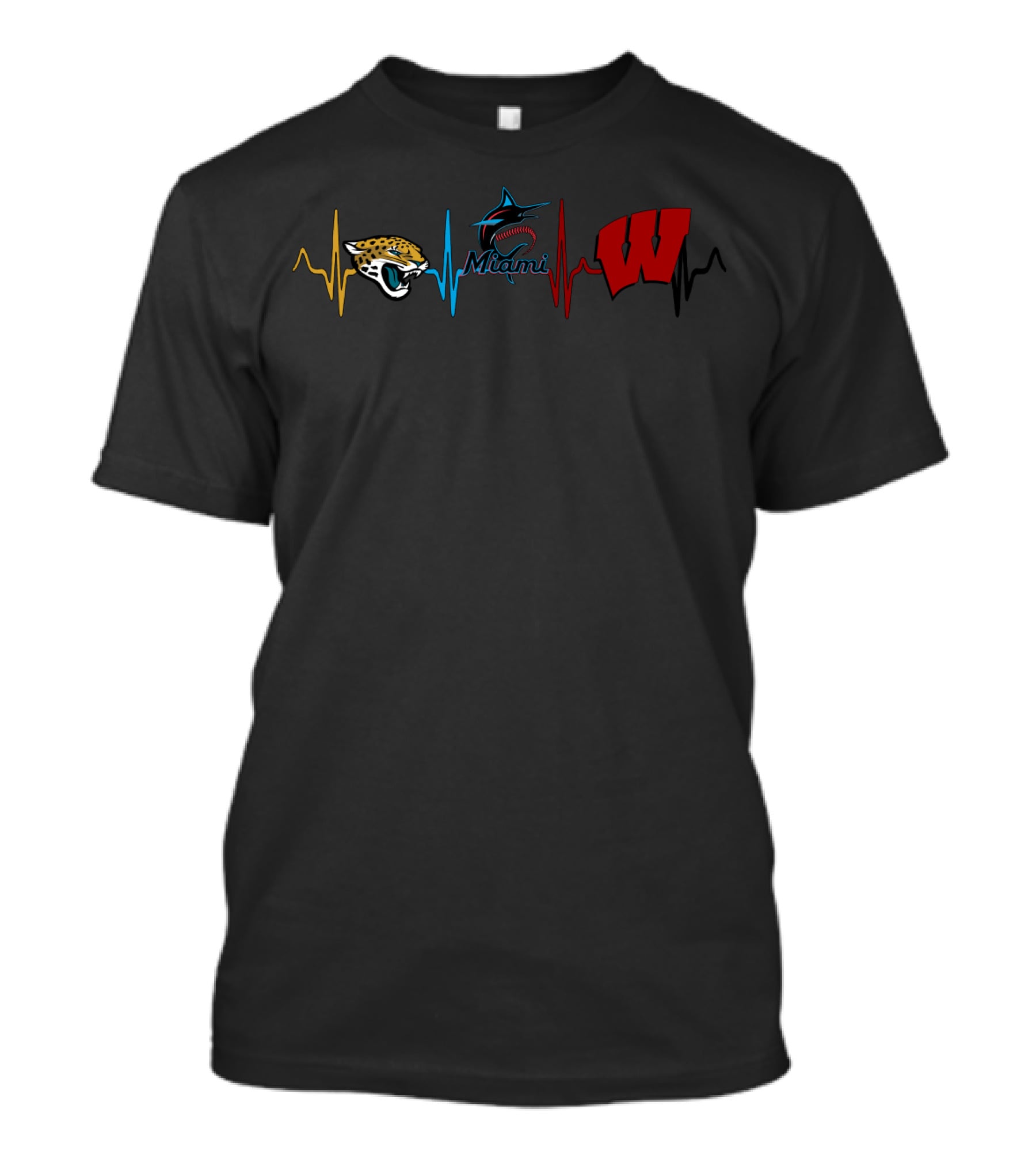 Jacksonville Jaguars Miami Marlins Wisconsin Badgers Heartbeat T-Shirt