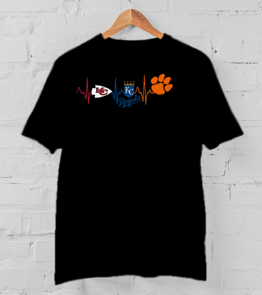 Kansas City Chiefs Royals Clemson Tigers Heartbeat T-Shirt