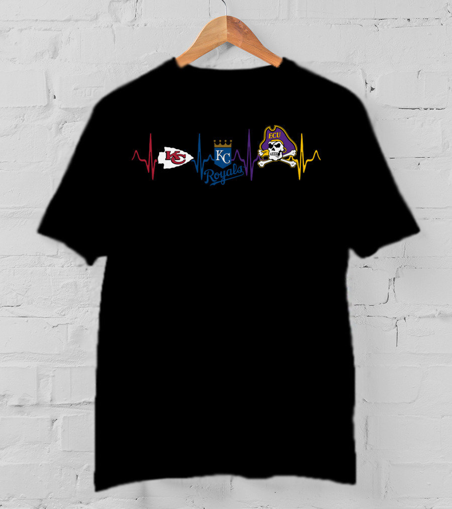 Kansas City Chiefs Kc Royals Ecu Pirates Ekg Heartbeat T-Shirt