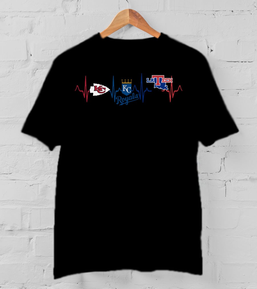 Kansas City Chiefs Royals Louisiana Tech Bulldogs Heartbeat T-Shirt