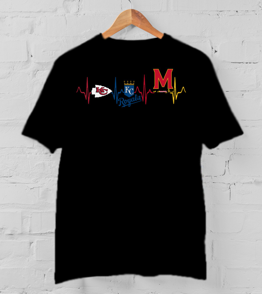 Kansas City Chiefs Royals Maryland Terrapins Heartbeat T-Shirt